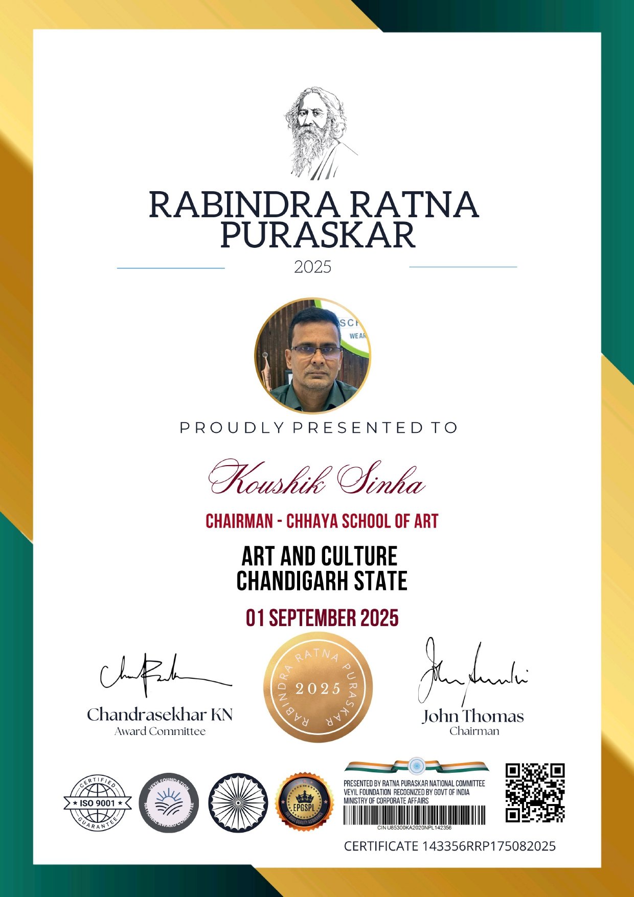 Rabindra Ratna Puraskar — Achievement | Chandigarh Chhaya School of Art