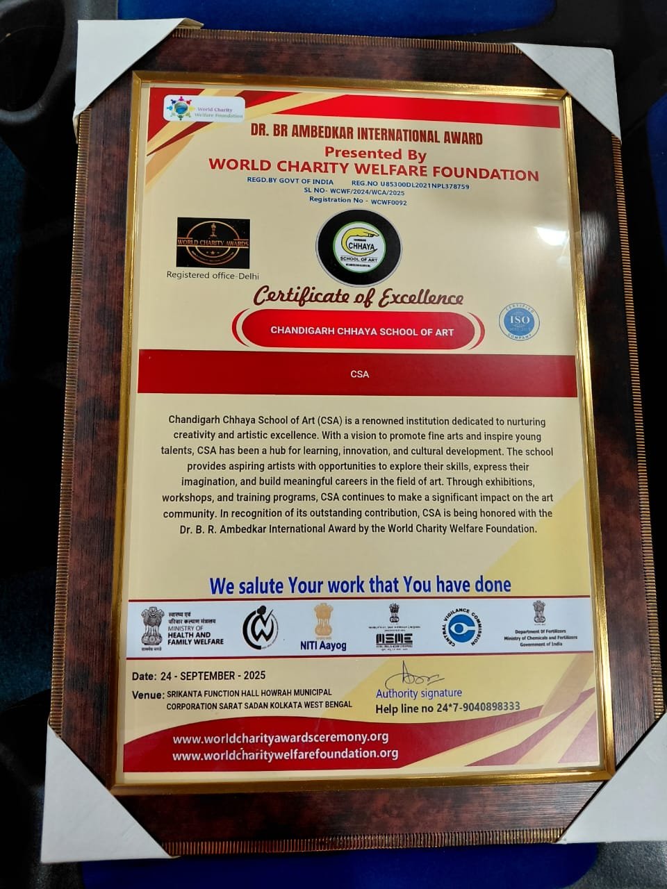 Dr. BR Ambedkar International Award 2025 — Achievement | Chandigarh Chhaya School of Art