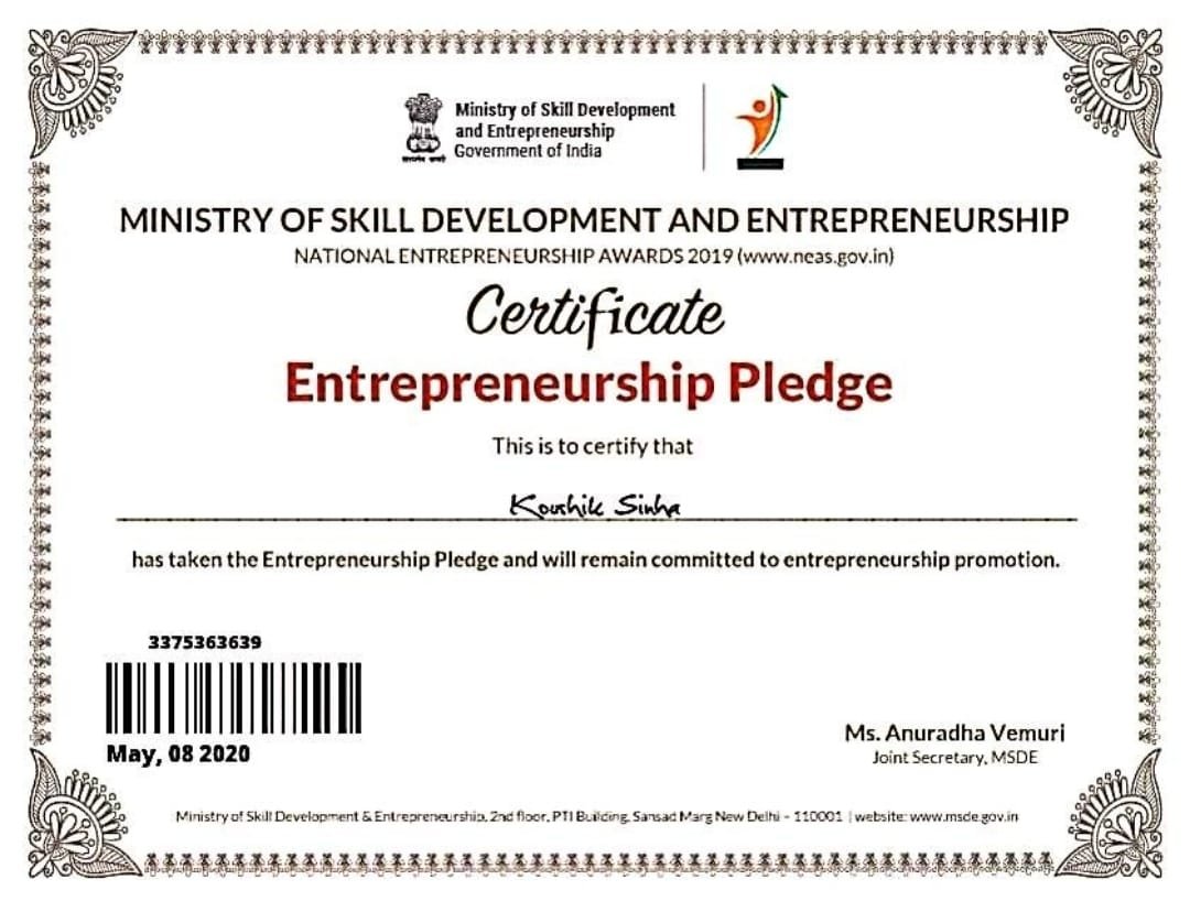 National Entrepreneurship Awards 2019 — Achievement | Chandigarh Chhaya School of Art
