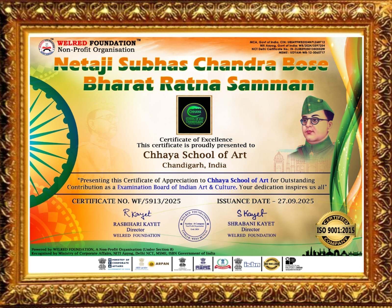 Bharat Ratna Samman — Achievement | Chandigarh Chhaya School of Art